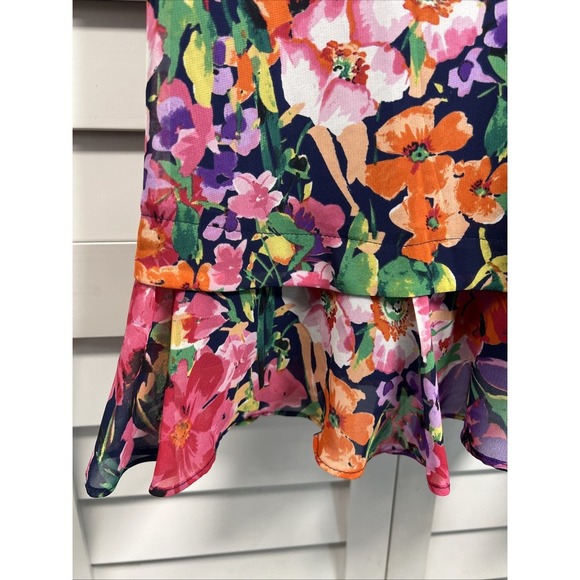 Eliza J Floral Flutter Sleeve V-Neck Ruffle Chiffon Dress Women's Size 6 - Picture 4 of 9